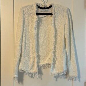 IRO Paris Shavani Frayed White Open-Front Boucle Jacket 36/4